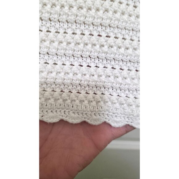 Banana Republic White Crochet Short Sleeve Top Scalloped Edges Back Zipper Women - Picture 4 of 6